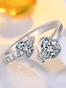 MYKI  Silver-Plated Stone-Studded Heart Cut Statement Finger Ring