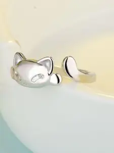 MYKI Silver-Plated Stylish Korean Cat-Designed Finger Ring