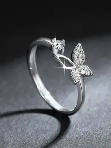 MYKI Silver-Plated CZ-Studded Butterfly Finger Ring