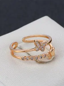 MYKI Rose Gold-Plated CZ-Studded Butterfly Finger Ring
