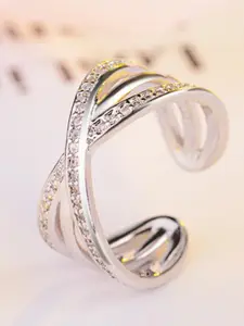 MYKI Silver-Plated Cubic Zirconia-Studded Ring
