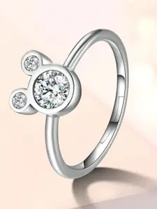 MYKI Silver-Plated Cubic Zirconia-Studded Mickey Shape Ring