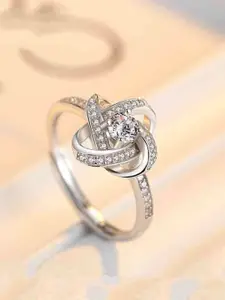 MYKI Set Of 2 Silver-Plated CZ-Studded Adjustable Finger Ring