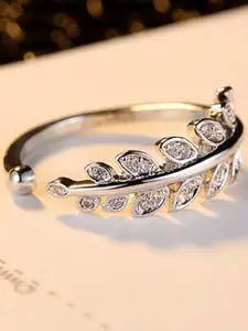 MYKI Silver-Plated CZ-Studded Adjustable Finger Ring