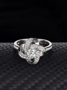 MYKI Silver-Plated & CZ Stone-Studded Star Shaped Adjustable Finger Ring