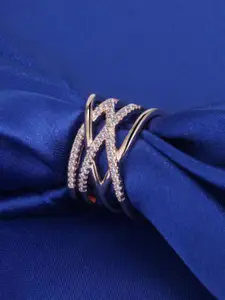 MYKI 92.5 Sterling Silver Rose Gold-Plated CZ-Studded Adjustable Finger Ring