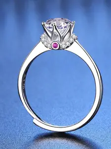 MYKI Silver-Plated CZ-Studded Adjustable Finger Ring