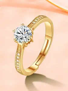 MYKI Gold-Plated CZ-Studded Adjustable Finger Ring