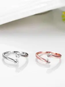 MYKI Silver-Plated CZ-Studded Adjustable Ring