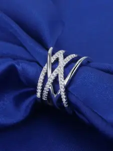 MYKI Silver-Plated CZ-Studded Adjustable Ring