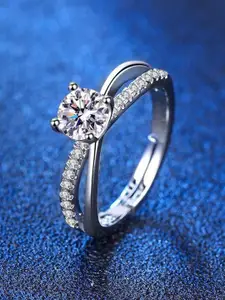 MYKI Silver-Plated CZ-Studded Adjustable Ring