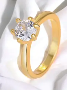 MYKI 92.5 Sterling Silver Gold-Plated CZ-Studded Adjustable Finger Ring