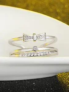 MYKI 92.5 Sterling Silver Silver-Plated CZ-Studded Adjustable Ring