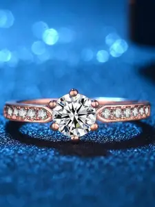 MYKI Rose Gold-Plated CZ-Studded Adjustable Finger Ring