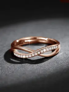 MYKI Rose Gold-Plated Cubic Zirconia Studded Adjustable Finger Ring