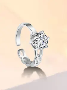MYKI Set Of 2 Silver-Plated & CZ Stone-Studded Adjustable Finger Ring