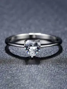 MYKI Style Queen Silver-Plated  Cubic Zirconia Stone Studded Heart Shaped Finger Ring