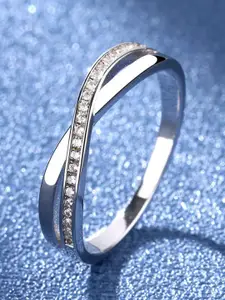 MYKI Silver-Plated CZ-Studded Adjustable Cross Design Finger Ring