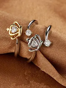 MYKI Sterling Silver Gold-Plated  Cubic Zirconia Stone Studded Crown Shaped Finger Ring