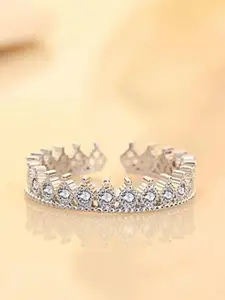 MYKI Silver-Plated CZ-Studded Adjustable Finger Ring