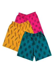 IndiWeaves Girls Pack Of 3 Printed High-Rise Cotton Shorts