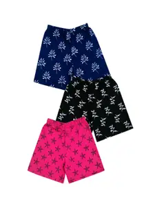 IndiWeaves Girls Pack Of 3 Printed High-Rise Shorts