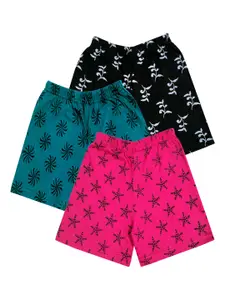 IndiWeaves Girls Pack Of 3 Printed High-Rise Casual Cotton Shorts