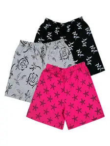 IndiWeaves Girls Pack Of 3 Printed High-Rise Cotton Shorts