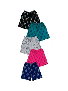 IndiWeaves Girls Pack Of 5 Conversational Printed High-Rise Shorts