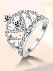 MYKI Silver-Plated CZ-Studded Adjustable Ring