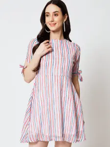 Yaadleen Candy Striped Round Neck Fit & Flare Dress