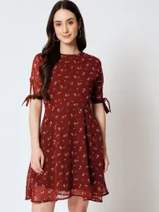 Yaadleen Floral Printed Round Neck Fit & Flare Dress
