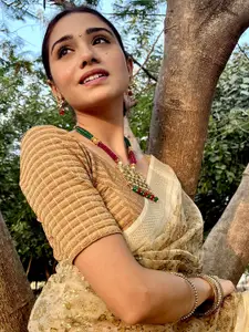 Bindigasm's Advi Jacquard Zari Striped Stretchable Saree Blouse