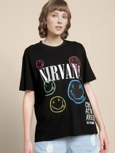Free Authority Nirvana Printed Relaxed Fit Pure Cotton T-Shirts
