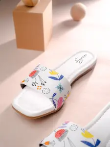 Sangria White And Blue Printed Open-Toe Flats