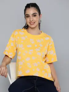 HERE&NOW Women Floral Printed Pure Cotton T-shirt