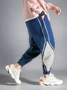 NOBERO Men Oversized Relaxed Colourblocked Pure Cotton Joggers