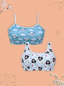 DChica Pack Of 2 Printed Non-Padded All Day Comfort Non-Wired Gym Workout Cotton Bra