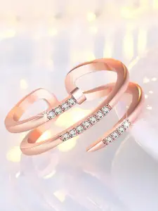 Fashion Frill Rose Gold-Plated American Diamond Studded Adjustable Nail Finger Ring