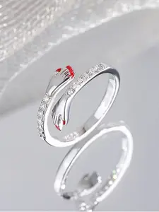Fashion Frill Silver-Plated CZ-Studded Adjustable Hug Finger Ring