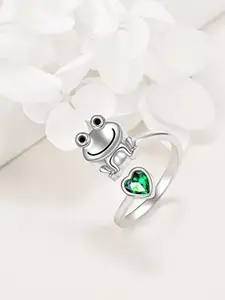 Fashion Frill Silver-Plated Crystal Studded Adjustable Frog Finger Ring