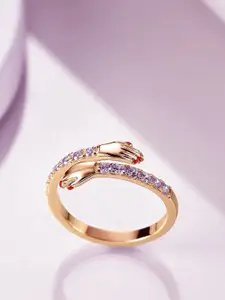 Fashion Frill Rose Gold-Plated Cubic Zirconia Studded Adjustable Hug Finger Ring