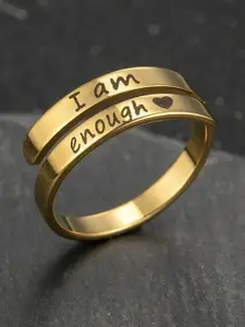 Fashion Frill Gold-Plated & Typography Detail Adjustable Finger Ring