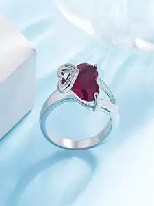 UNIVERSITY TRENDZ Silver-Plated Crystal -Studded Heart Finger Ring