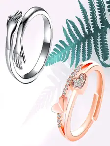 UNIVERSITY TRENDZ Set Of 2 Silver & Rose Gold-Plated Adjustable Finger Rings