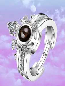 UNIVERSITY TRENDZ Silver-Plated 100 Language Crystal-Studded Ring