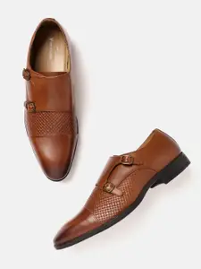 Van Heusen Men Textured Leather Formal Monk Shoes