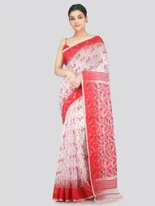 PinkLoom Woven Design Zari Pure Cotton Jamdani Handloom Saree