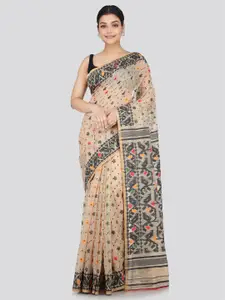PinkLoom Floral Woven Design Pure Cotton Jamdani Saree
