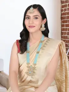 Adwitiya Collection 24CT Gold-Plated Stone & Kundan Studded Beaded Necklace & Earrings